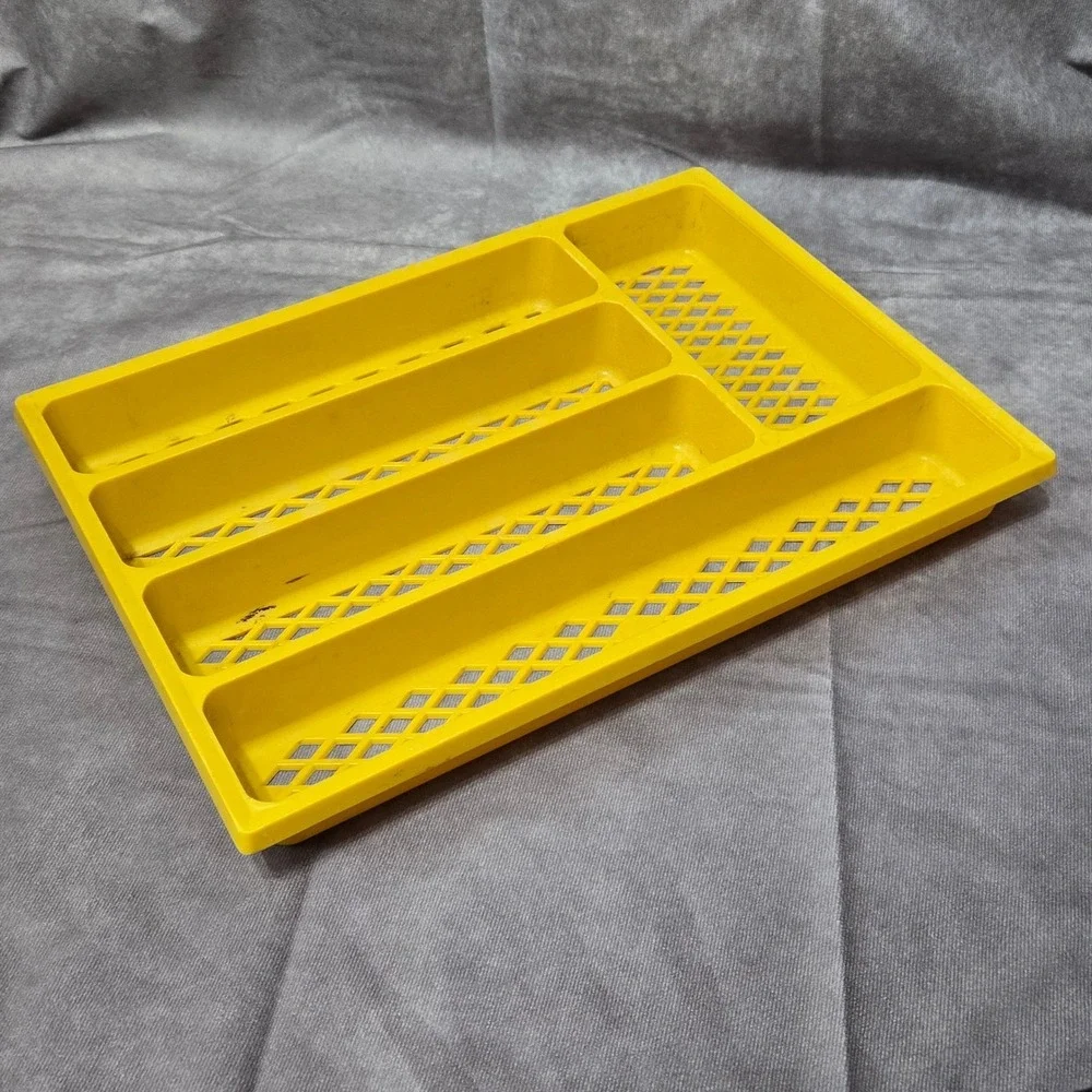 Vintage‎ Yellow Plastic 5 Section Divided Silverware Drawer Tray Retro Kitchen